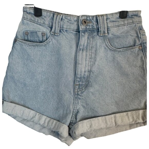 Zara Size 2 High-Waisted Light Wash Denim Shorts Rolled Hem & 5-Pocket Design - Picture 6 of 12